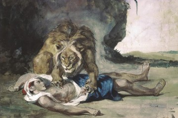  Leon Obras - león destrozando un cadáver Eugene Delacroix